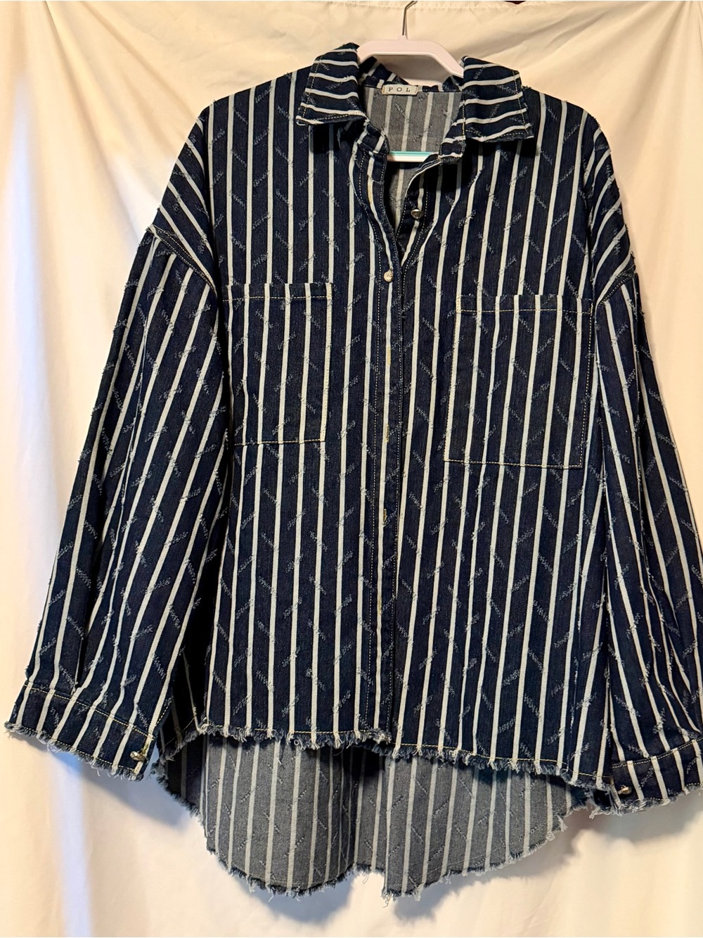 POL Striped Button-Up — Navy & White
